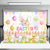 Bunt Eier Hase Wiese Glücklich Ostern Hintergrund